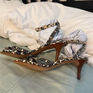 NWOB COACH Leather Snake-Print Strappy Heel Sandals - Cream/Black Size 9.5
